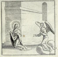 An illustration from L'agreable entretien des ames : sur 168 tableaux souscris de prieres, pour mediter les sts. misteres et pour regler nos vies et mœurs sur celles de n[ot]re sauueur Iesus Christ et de Ste. Marie sa mere, en disant le chapelet du rozaire (1648)