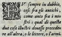 An illustration from La libraria del Doni fiorentino; nella quale sono scritti tutti gli autori volgari, con cento discorsi sopra quelli; tutte le tradottioni fatte dall'altre lingue nella nostra, & vna tauola generale, come si costuma fra librari.. (1551)