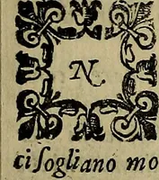 An illustration from La nobilta di Milano, diuisa in sei libri. Nel primo, si narra di tvtti i santi, e beati, di patria milanesi. Co'l numero, e nome de' corpi santi, e reliquie notabili, chiese, monasterij, hospitali, e case pie, che sono nella città, e diocesi di Milano. Nel secondo, si descriuono tutti i papi, cardinali, arciuescoui, vescoui, e prelati graduati milanesi. Nel terzo, si ragiona di tutti i letterati, e componitori milanesi, in qualunque sorte de studij. Nel quarto, si tratta di tutti i rè, imperatori, & huomini valenti, famosi nella militia dell'istessa patria. Con le guerre fatte da milanesi, con altre città. Nel quinto, si fauella de' pittori, scultori, architteti, miniatori, & altri virtuosi, in diuerse sorti di virtù, milanesi. Nel sesto, leggesi le grandezze de' milanesi, la nobiltà di molte casate, le fertilità de' campi, l'anticaglie, e quei c'hanno dominato questa città, et altre cose degne da sapersi (1595)