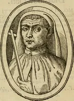 An illustration from La nobilta di Milano, diuisa in sei libri. Nel primo, si narra di tvtti i santi, e beati, di patria milanesi. Co'l numero, e nome de' corpi santi, e reliquie notabili, chiese, monasterij, hospitali, e case pie, che sono nella città, e diocesi di Milano. Nel secondo, si descriuono tutti i papi, cardinali, arciuescoui, vescoui, e prelati graduati milanesi. Nel terzo, si ragiona di tutti i letterati, e componitori milanesi, in qualunque sorte de studij. Nel quarto, si tratta di tutti i rè, imperatori, & huomini valenti, famosi nella militia dell'istessa patria. Con le guerre fatte da milanesi, con altre città. Nel quinto, si fauella de' pittori, scultori, architteti, miniatori, & altri virtuosi, in diuerse sorti di virtù, milanesi. Nel sesto, leggesi le grandezze de' milanesi, la nobiltà di molte casate, le fertilità de' campi, l'anticaglie, e quei c'hanno dominato questa città, et altre cose degne da sapersi (1595)