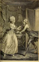 An illustration from La paysane pervertie, ou Les dangers de la ville : histoire d'Ursule R**, sur d'Edmond, le paysan, mise-au-jour d'après les véritables lettres des personages ... (1784)