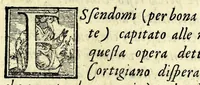 An illustration from La pazzesca pazzia de gl'hvomini e donne di corte innamorati, overo, Il cortigiano disperato (1608)