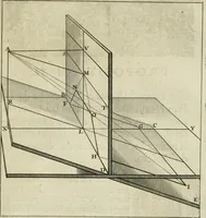 An illustration from La perspective speculative, et pratique : ou sont demonstrez les fondemens de cet art, & de tout ce qui en a esté enseigné jusqu'à present : ensemble la maniere vniverselle de la pratiquer, non seulement sans plan geometral, & sans tiers poinct, dedans ni dehors le champ du tableau : mais encores par le moyen de la ligne, communément appellée horisontale (1643)