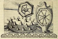 An illustration from La pyrotechnie de Hanzelet lorrain, ou sont representez les plus rares & plus appreuuez secrets des machines & des feux artificiels, propres pour assieger, battre, surprende & deffendre toutes places (1630)