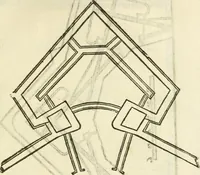 An illustration from L'architettura militare di Gabriello Busca, milanese : nella quale si da contezza ad ogni professore, e seguace della guerra tanto di grande, quanto di basso titolo, Del modo di fortificare luochi deboli, cinger cittadi, fabricar fortezze, cosi al monte, come alla pianura, e della maniera di diffenderle da qualsiuoglia batteria, & assalto (1619)