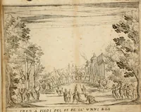 An illustration from La regina sant' Orsola, del sig. Andrea Saluadori : rappresetata nel teatro del sereniss. gran duca di Toscana al serenissimo principe Vladislao Sigismondo, principe di Polonia e di Suezia ; et, I fiori del Caluario, del medesimo (1625)