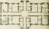 An illustration from L'art de bâtir des maisons de campagne : où l'on traite de leur distribution, de leur construction, & de leur decoration ... : avec l'explication de ses projets, et des desseins de menuiserie, de serrurerie, de parterres, & d'autres ornemens propres à la decoration intérieure & extérieure ... (1743)