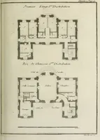 An illustration from L'art de bâtir des maisons de campagne : où l'on traite de leur distribution, de leur construction, & de leur decoration ... : avec l'explication de ses projets, et des desseins de menuiserie, de serrurerie, de parterres, & d'autres ornemens propres à la decoration intérieure & extérieure ... (1743)