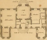 Picture 33 of 256 from L'art de bâtir des maisons de campagne : où L'on traite de leur distribution, de leur construction, & de leur decoration ... Avec l'explication de ces projets, et des desseins de menuiserie, de serrurerie, de parterres, & d'autres ornemens propres à la decoration intérieure & extérieure ... (1761), leaf 100