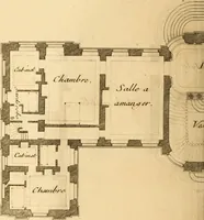 Picture 164 of 256 from L'art de bâtir des maisons de campagne : où L'on traite de leur distribution, de leur construction, & de leur decoration ... Avec l'explication de ces projets, et des desseins de menuiserie, de serrurerie, de parterres, & d'autres ornemens propres à la decoration intérieure & extérieure ... (1761), leaf 367
