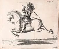 Picture 5 of 6 from L'art de monter à cheval : pour elever la noblesse dans les plus beaux airs du manege : enseignée & pratiquée par les illustres & fameux ecuyers de France, tant pour les voltes, caprioles, courbettes, passades, sauts de terre à terre, courses de bagues; que pour tout ce que le cavalier doit sçavoir pour se rendre habile homme de cheval : avec les figures necessaires & les remedes pour guerir les maladies des chevaux (1691), leaf 144