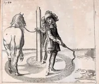 Picture 3 of 6 from L'art de monter à cheval : pour elever la noblesse dans les plus beaux airs du manege : enseignée & pratiquée par les illustres & fameux ecuyers de France, tant pour les voltes, caprioles, courbettes, passades, sauts de terre à terre, courses de bagues; que pour tout ce que le cavalier doit sçavoir pour se rendre habile homme de cheval : avec les figures necessaires & les remedes pour guerir les maladies des chevaux (1691), leaf 89
