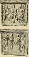 An illustration from L'arte nell'industria : lavori di legno e pastiglia, lavori di metallo, lavori di pietra, marmo, alabastro, ceramica, musaico, vetro, lavori di osso e avorio, lavori tessili, carte da parati e cuoi decorati, ricami, pizzi, cartelloni, stampe, ecc. (1907)