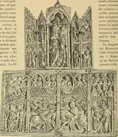 An illustration from L'arte nell'industria : lavori di legno e pastiglia, lavori di metallo, lavori di pietra, marmo, alabastro, ceramica, musaico, vetro, lavori di osso e avorio, lavori tessili, carte da parati e cuoi decorati, ricami, pizzi, cartelloni, stampe, ecc. (1907)