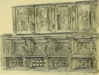 An illustration from L'arte nell'industria : lavori di legno e pastiglia, lavori di metallo, lavori di pietra, marmo, alabastro, ceramica, musaico, vetro, lavori di osso e avorio, lavori tessili, carte da parati e cuoi decorati, ricami, pizzi, cartelloni, stampe, ecc. (1907)