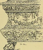 An illustration from L'arte nell'industria : lavori di legno e pastiglia, lavori di metallo, lavori di pietra, marmo, alabastro, ceramica, musaico, vetro, lavori di osso e avorio, lavori tessili, carte da parati e cuoi decorati, ricami, pizzi, cartelloni, stampe, ecc. (1907)