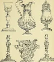 An illustration from L'arte nell'industria : lavori di legno e pastiglia, lavori di metallo, lavori di pietra, marmo, alabastro, ceramica, musaico, vetro, lavori di osso e avorio, lavori tessili, carte da parati e cuoi decorati, ricami, pizzi, cartelloni, stampe, ecc. (1907)