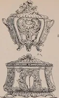 An illustration from L'arte nell'industria : lavori di legno e pastiglia, lavori di metallo, lavori di pietra, marmo, alabastro, ceramica, musaico, vetro, lavori di osso e avorio, lavori tessili, carte da parati e cuoi decorati, ricami, pizzi, cartelloni, stampe, ecc. (1907)