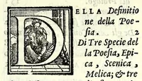 An illustration from L'arte poetica del sig. Antonio Mintvrno, nella qvale si contengono i precetti heroici, tragici, comici, satyrici, e d'ogni altra poesia : con la dottrina de' sonetti, canzoni, & ogni sorte di rime thoscane, doue s'insegna il modo, che tenne il Petrarca nelle sue opere : et si dichiara a' suoi luoghi tutto quel, che da Aristotele, Horatio, & altri auttori greci, e latini è stato scritto per amaestramento di poeti (1563)