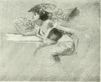 An illustration from L'art à la Taverne de Paris. Chéret, Abel Faivre, Grün, Léandre, Métivet, Steinlen, Willette, artistes peintres. Emile Robert, ferronnier d'art. Jacques Hermant, architecte. Photogravures de Ducourtioux et Huillard, d'après les clichés de Simonet (1906)