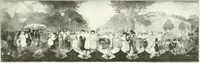 An illustration from L'art à la Taverne de Paris. Chéret, Abel Faivre, Grün, Léandre, Métivet, Steinlen, Willette, artistes peintres. Emile Robert, ferronnier d'art. Jacques Hermant, architecte. Photogravures de Ducourtioux et Huillard, d'après les clichés de Simonet (1906)
