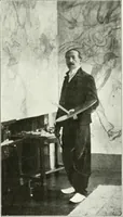 An illustration from L'art à la Taverne de Paris. Chéret, Abel Faivre, Grün, Léandre, Métivet, Steinlen, Willette, artistes peintres. Emile Robert, ferronnier d'art. Jacques Hermant, architecte. Photogravures de Ducourtioux et Huillard, d'après les clichés de Simonet (1906)
