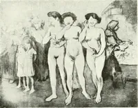 An illustration from L'art à la Taverne de Paris. Chéret, Abel Faivre, Grün, Léandre, Métivet, Steinlen, Willette, artistes peintres. Emile Robert, ferronnier d'art. Jacques Hermant, architecte. Photogravures de Ducourtioux et Huillard, d'après les clichés de Simonet (1906)