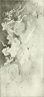 An illustration from L'art à la Taverne de Paris. Chéret, Abel Faivre, Grün, Léandre, Métivet, Steinlen, Willette, artistes peintres. Emile Robert, ferronnier d'art. Jacques Hermant, architecte. Photogravures de Ducourtioux et Huillard, d'après les clichés de Simonet (1906)