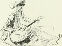 An illustration from L'art à la Taverne de Paris. Chéret, Abel Faivre, Grün, Léandre, Métivet, Steinlen, Willette, artistes peintres. Emile Robert, ferronnier d'art. Jacques Hermant, architecte. Photogravures de Ducourtioux et Huillard, d'après les clichés de Simonet (1906)
