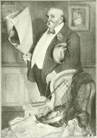 An illustration from L'art à la Taverne de Paris. Chéret, Abel Faivre, Grün, Léandre, Métivet, Steinlen, Willette, artistes peintres. Emile Robert, ferronnier d'art. Jacques Hermant, architecte. Photogravures de Ducourtioux et Huillard, d'après les clichés de Simonet (1906)