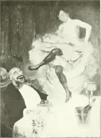 An illustration from L'art à la Taverne de Paris. Chéret, Abel Faivre, Grün, Léandre, Métivet, Steinlen, Willette, artistes peintres. Emile Robert, ferronnier d'art. Jacques Hermant, architecte. Photogravures de Ducourtioux et Huillard, d'après les clichés de Simonet (1906)
