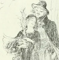 An illustration from L'art à la Taverne de Paris. Chéret, Abel Faivre, Grün, Léandre, Métivet, Steinlen, Willette, artistes peintres. Emile Robert, ferronnier d'art. Jacques Hermant, architecte. Photogravures de Ducourtioux et Huillard, d'après les clichés de Simonet (1906)