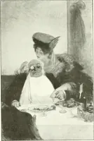 An illustration from L'art à la Taverne de Paris. Chéret, Abel Faivre, Grün, Léandre, Métivet, Steinlen, Willette, artistes peintres. Emile Robert, ferronnier d'art. Jacques Hermant, architecte. Photogravures de Ducourtioux et Huillard, d'après les clichés de Simonet (1906)