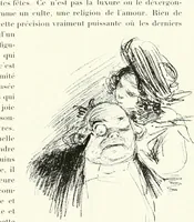 An illustration from L'art à la Taverne de Paris. Chéret, Abel Faivre, Grün, Léandre, Métivet, Steinlen, Willette, artistes peintres. Emile Robert, ferronnier d'art. Jacques Hermant, architecte. Photogravures de Ducourtioux et Huillard, d'après les clichés de Simonet (1906)