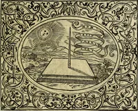 An illustration from La sententiose imprese, et dialogo del Symeone. Con la verificatione del sito di Gergobia, la geografia d'Ouernia, la figura & tempio d'Apolline in Velay; & il suo hieroglyfico monumento, natiuità, vita & epitaffio (1560)