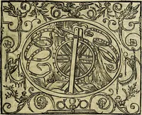 An illustration from La sententiose imprese, et dialogo del Symeone. Con la verificatione del sito di Gergobia, la geografia d'Ouernia, la figura & tempio d'Apolline in Velay; & il suo hieroglyfico monumento, natiuità, vita & epitaffio (1560)
