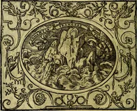 An illustration from La sententiose imprese, et dialogo del Symeone. Con la verificatione del sito di Gergobia, la geografia d'Ouernia, la figura & tempio d'Apolline in Velay; & il suo hieroglyfico monumento, natiuità, vita & epitaffio (1560)