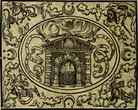 An illustration from La sententiose imprese, et dialogo del Symeone. Con la verificatione del sito di Gergobia, la geografia d'Ouernia, la figura & tempio d'Apolline in Velay; & il suo hieroglyfico monumento, natiuità, vita & epitaffio (1560)