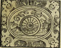 An illustration from La sententiose imprese, et dialogo del Symeone. Con la verificatione del sito di Gergobia, la geografia d'Ouernia, la figura & tempio d'Apolline in Velay; & il suo hieroglyfico monumento, natiuità, vita & epitaffio (1560)