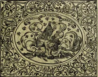 An illustration from La sententiose imprese, et dialogo del Symeone. Con la verificatione del sito di Gergobia, la geografia d'Ouernia, la figura & tempio d'Apolline in Velay; & il suo hieroglyfico monumento, natiuità, vita & epitaffio (1560)