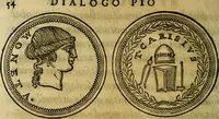 Picture 138 of 174 from La sententiose imprese, et dialogo del Symeone. Con la verificatione del sito di Gergobia, la geografia d'Ouernia, la figura & tempio d'Apolline in Velay; & il suo hieroglyfico monumento, natiuità, vita & epitaffio (1560), leaf 199