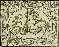 An illustration from La sententiose imprese, et dialogo del Symeone. Con la verificatione del sito di Gergobia, la geografia d'Ouernia, la figura & tempio d'Apolline in Velay; & il suo hieroglyfico monumento, natiuità, vita & epitaffio (1560)