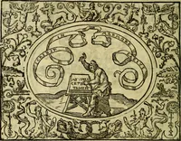 An illustration from La sententiose imprese, et dialogo del Symeone. Con la verificatione del sito di Gergobia, la geografia d'Ouernia, la figura & tempio d'Apolline in Velay; & il suo hieroglyfico monumento, natiuità, vita & epitaffio (1560)