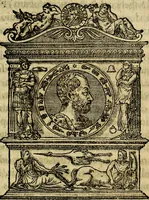 An illustration from La sententiose imprese, et dialogo del Symeone. Con la verificatione del sito di Gergobia, la geografia d'Ouernia, la figura & tempio d'Apolline in Velay; & il suo hieroglyfico monumento, natiuità, vita & epitaffio (1560)