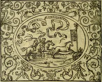An illustration from La sententiose imprese, et dialogo del Symeone. Con la verificatione del sito di Gergobia, la geografia d'Ouernia, la figura & tempio d'Apolline in Velay; & il suo hieroglyfico monumento, natiuità, vita & epitaffio (1560)