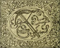 An illustration from La sententiose imprese, et dialogo del Symeone. Con la verificatione del sito di Gergobia, la geografia d'Ouernia, la figura & tempio d'Apolline in Velay; & il suo hieroglyfico monumento, natiuità, vita & epitaffio (1560)