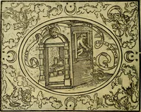 An illustration from La sententiose imprese, et dialogo del Symeone. Con la verificatione del sito di Gergobia, la geografia d'Ouernia, la figura & tempio d'Apolline in Velay; & il suo hieroglyfico monumento, natiuità, vita & epitaffio (1560)
