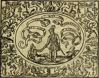 An illustration from La sententiose imprese, et dialogo del Symeone. Con la verificatione del sito di Gergobia, la geografia d'Ouernia, la figura & tempio d'Apolline in Velay; & il suo hieroglyfico monumento, natiuità, vita & epitaffio (1560)