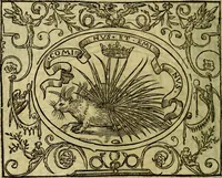 An illustration from La sententiose imprese, et dialogo del Symeone. Con la verificatione del sito di Gergobia, la geografia d'Ouernia, la figura & tempio d'Apolline in Velay; & il suo hieroglyfico monumento, natiuità, vita & epitaffio (1560)