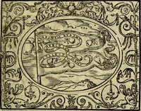 An illustration from La sententiose imprese, et dialogo del Symeone. Con la verificatione del sito di Gergobia, la geografia d'Ouernia, la figura & tempio d'Apolline in Velay; & il suo hieroglyfico monumento, natiuità, vita & epitaffio (1560)